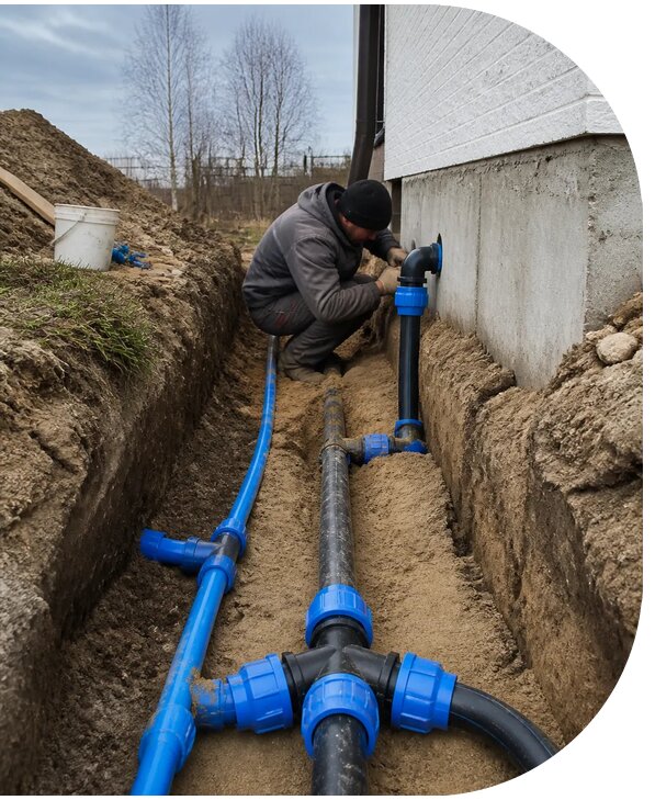 Монтаж наружного водопровода на участке под ключ в Шелехове